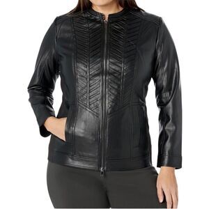 NWT EVANS Black‎ Gothic Biker zipper Jacket. Size 12 - PU leather. Stretchy.